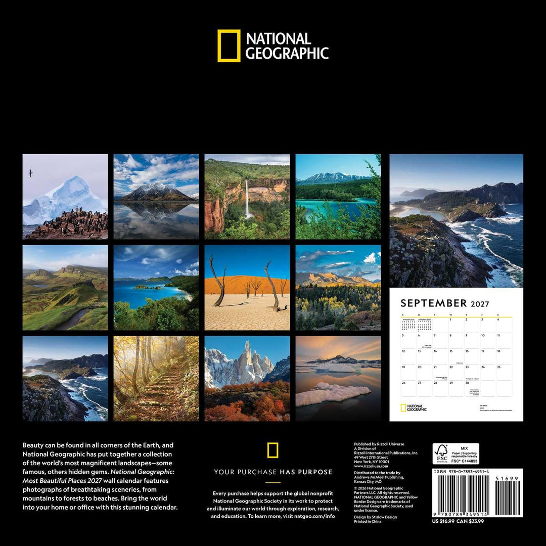 National Geographic: Most Beautiful Places 2027 Wall Calendar