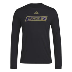 Photo of adidas Men's Washington Huskies 2026 Strategy DAWGS Pregame Long Sleeve Tee.