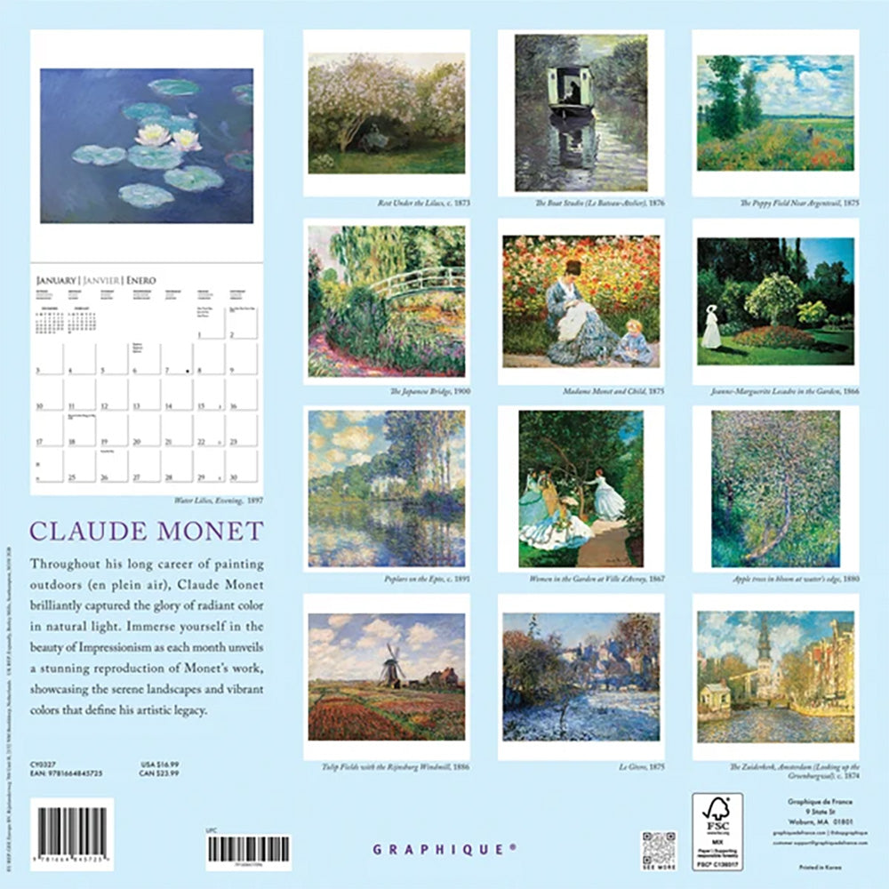 2027 Graphique De France 12" x 12" Monet Wall Calendar