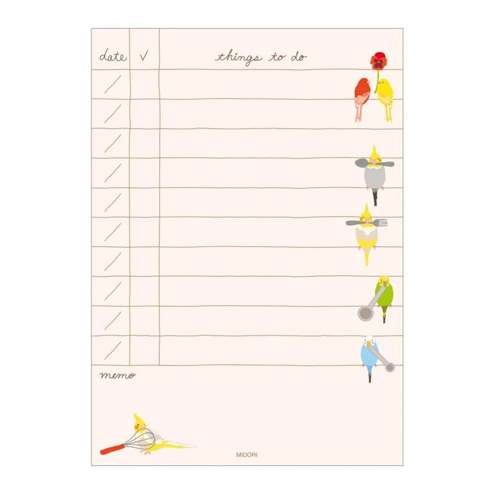 Midori To-Do List A6 Birds Memo Pad 40 Sheets