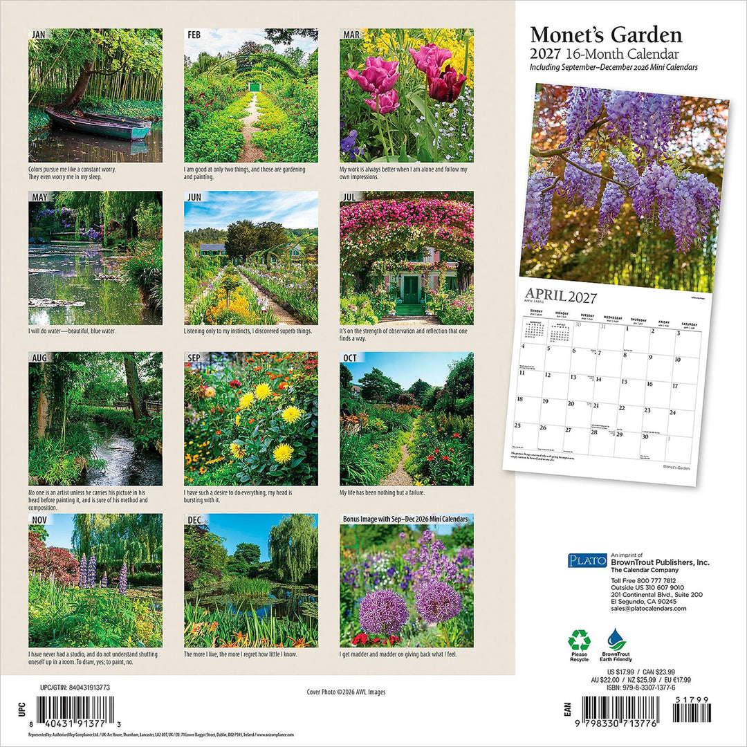 2027 Monet's Garden Wall Calendar
