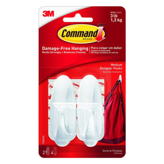 Command White 3lb Capacity Medium Designer Hooks 2 Pack