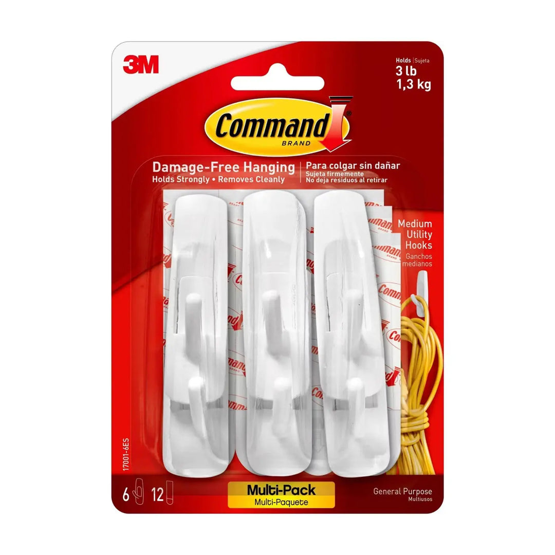 Command 3lb Capacity Medium Hooks 6 Pack