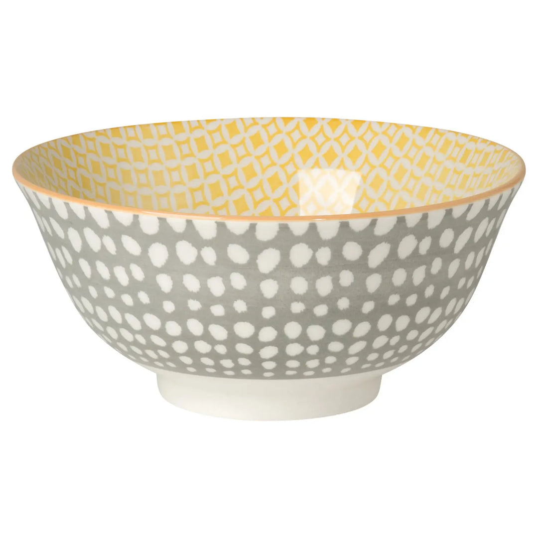 Danica Dots Gray and Yellow Stamped Bowl 6 inch