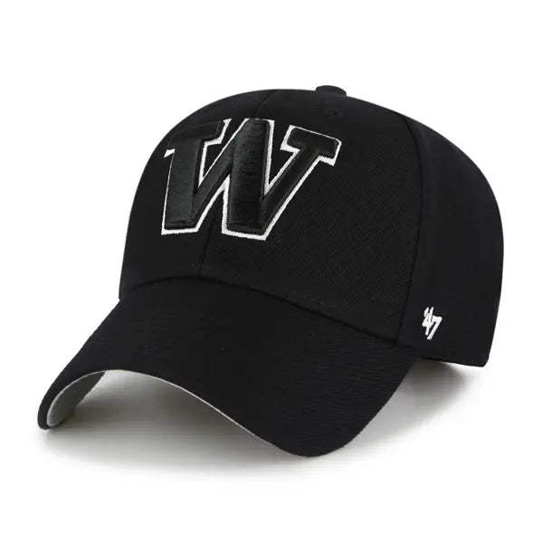 47 Brand Black on Black W Huskies MVP Structured Adjustable Hat