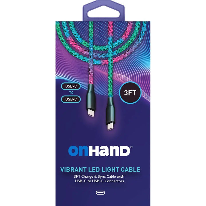 OnHand Vibrant LED USB-C Cable 3ft