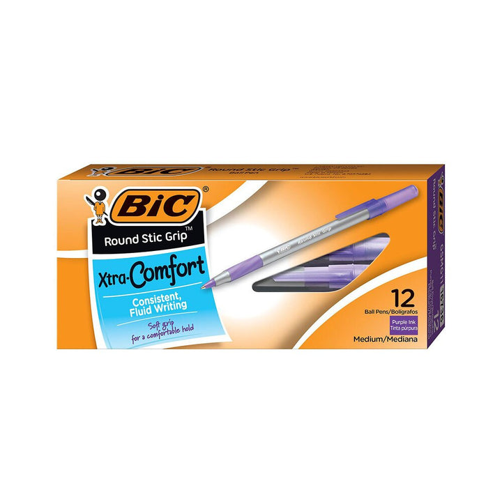 Bic Round Stic Grip Xtra Comfort 1.2mm Medium Ballpoint Pen 12ct