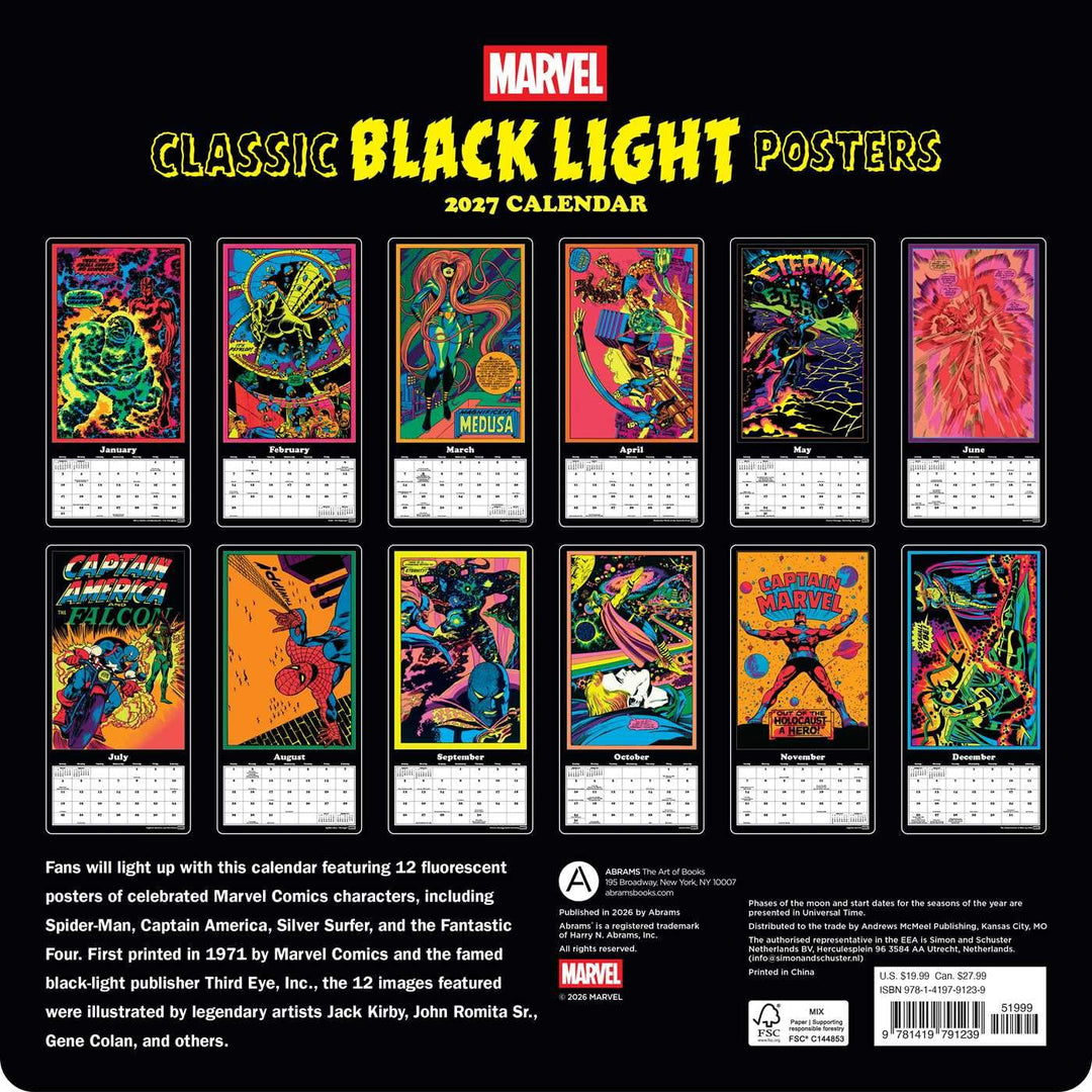 Marvel Classic Black Light Posters 2027 Wall Calendar: 12 Original Images from 1