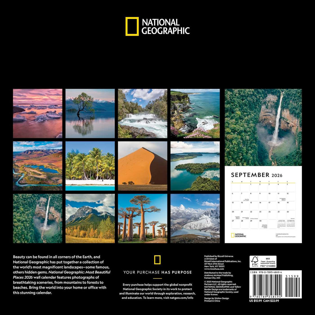 National Geographic Most Beautiful Places 2026 Wall Calendar