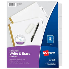 Photo of Avery White Big Tab Write & Erase 5 Tab Binder Dividers.