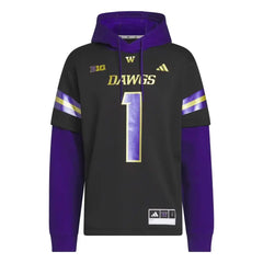 Photo of adidas Men's Washington Huskies 2026 Strategy DAWGS Football Jersey Pullover Hoodie.