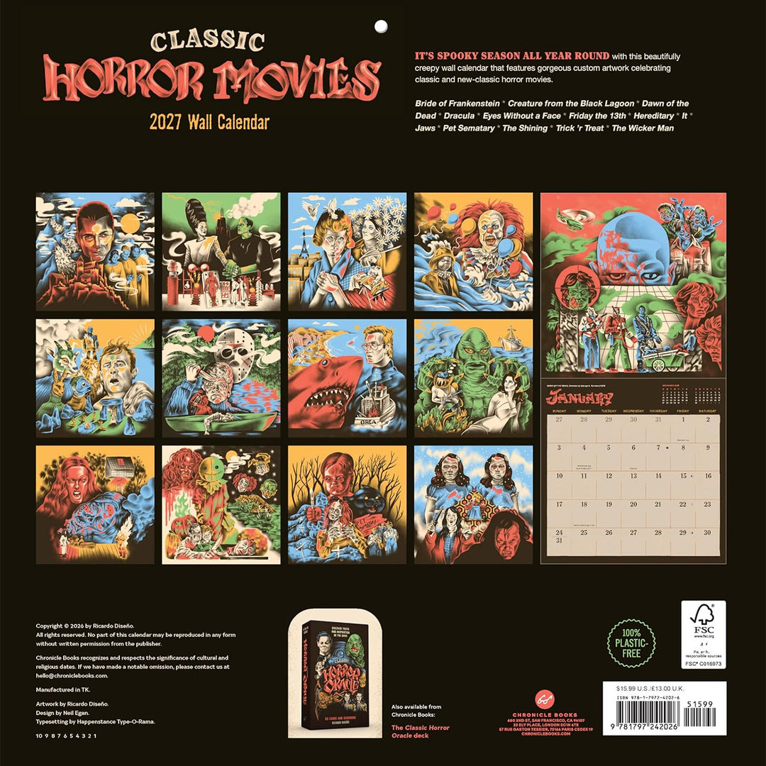 Classic Horror Movies 2027 Wall Calendar