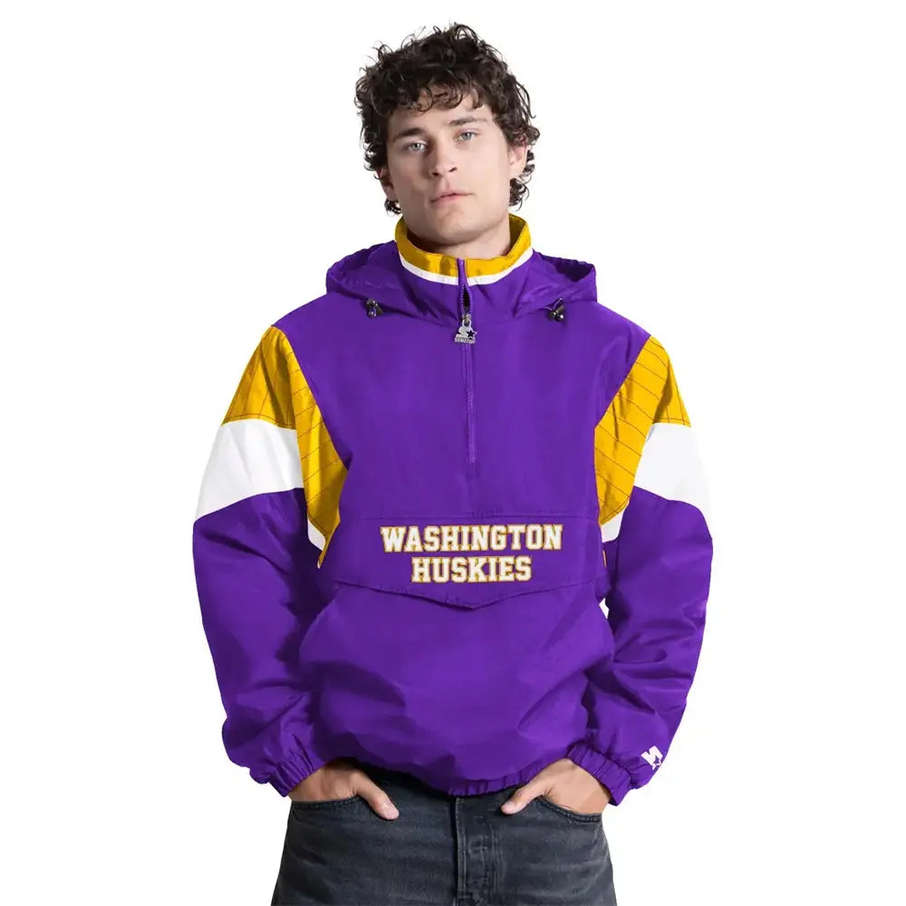 Starter Men's Washington Huskies Vault Dawg FW26 Crinkle Nylon Polyfilled Half Zip Jacket