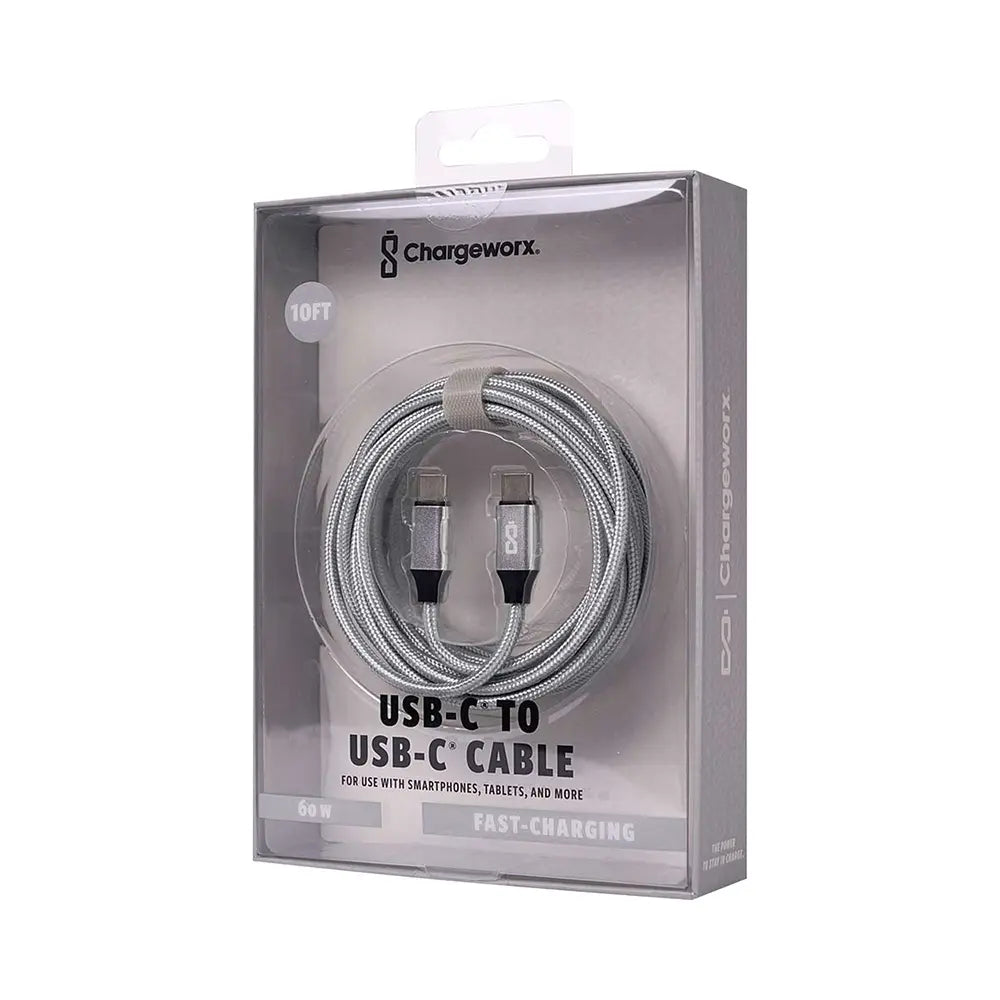 Chargeworx Nylon Tuff PD60 USB-C Cable 10ft