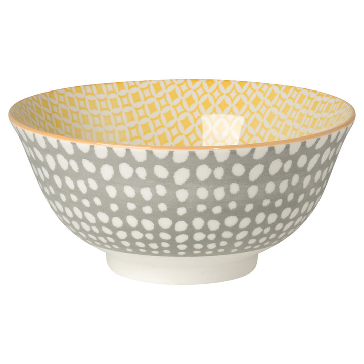 Danica Dots Gray and Yellow Stamped Bowl 6 inch