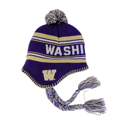 Photo of Gen2 Toddler Purple W Jacquard Tassel Knit Pom Hat Right Side.