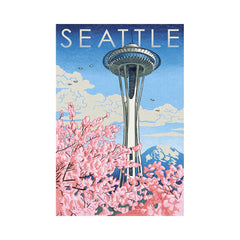 Photo of Lantern Press Space Needle Cherry Blossoms Badge Magnet.