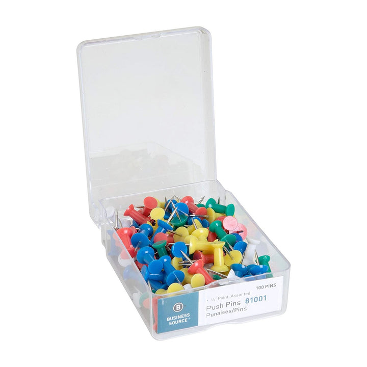 Business Source Assorted 1/2" Plastic Head Push Pins 100ct