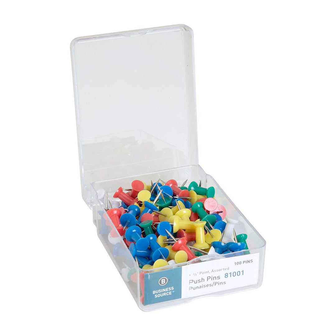Business Source Assorted 1/2" Plastic Head Push Pins 100ct