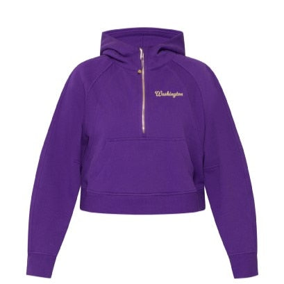 lululemon Women's Purple Script Washington Gold Zipper Scuba Oversized Half Zip Hoodie