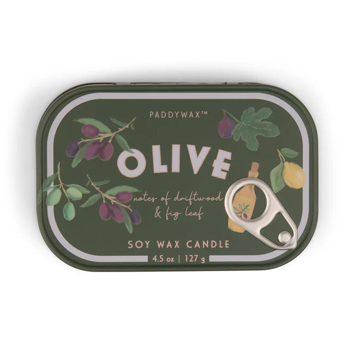 Paddywax Bistro Olive Printed Tin Candle 4.5oz