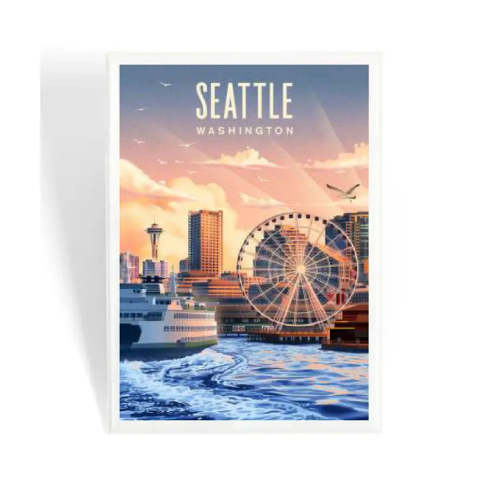 Lantern Press Seattle Waterfront Lithograph Badge Magnet
