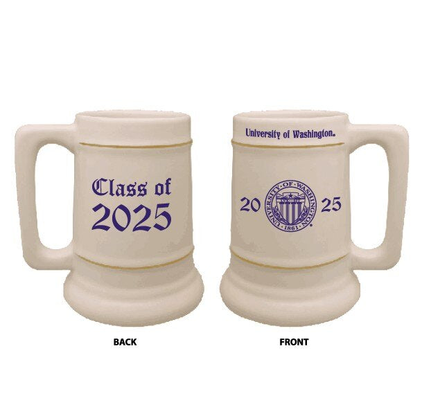 RFSJ White Class of 2025 Seal U of WA Ceramic Stein 28oz