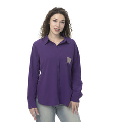 Woman Wearing Zoozatz Victory Stretch Woven Button Down Shirt Hover