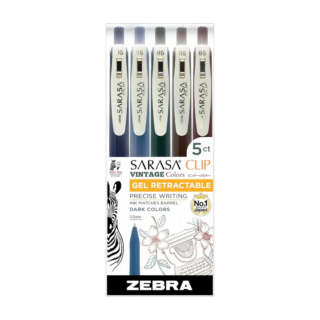 Zebra Sarasa 5-Color 0.5mm Dark Gel Pen Set