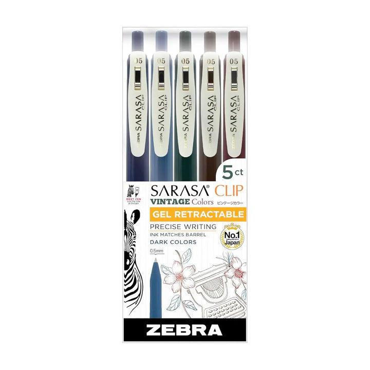 Zebra Sarasa 5-Color 0.5mm Dark Gel Pen Set