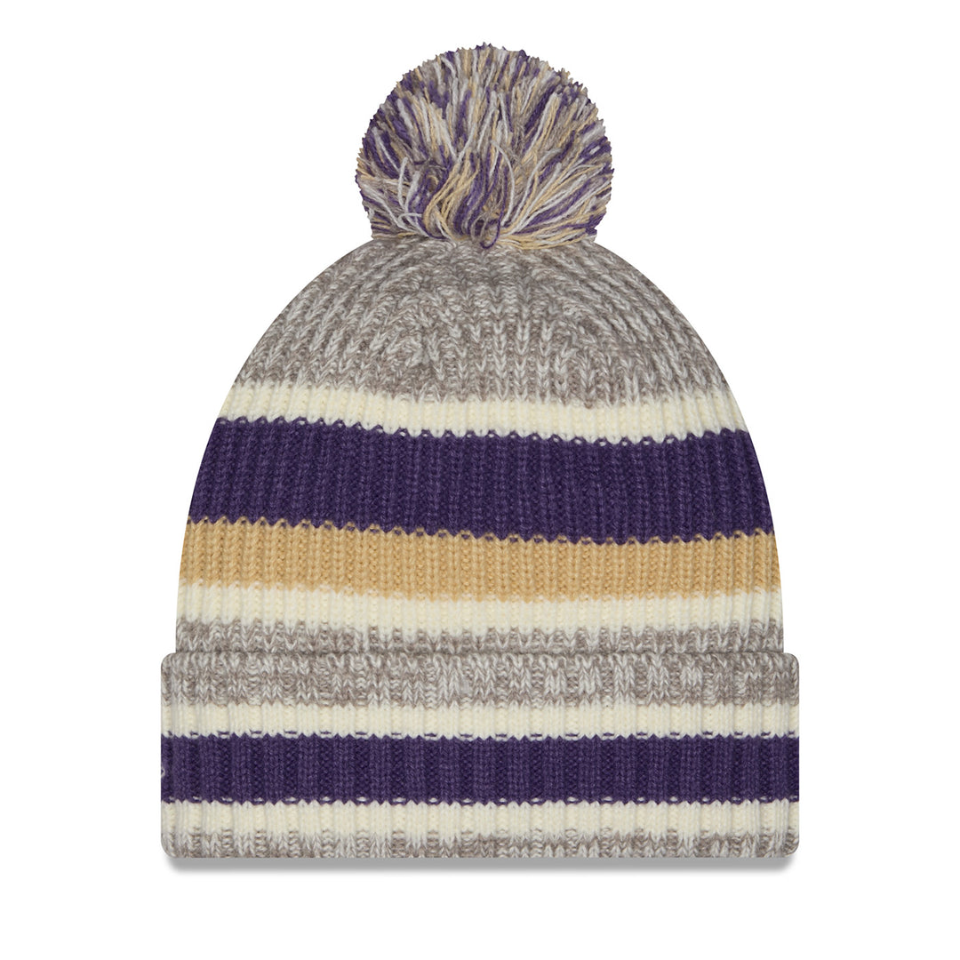 New Era Gray Multi Washington Huskies Knit STRIPE Cuff Pom Beanie
