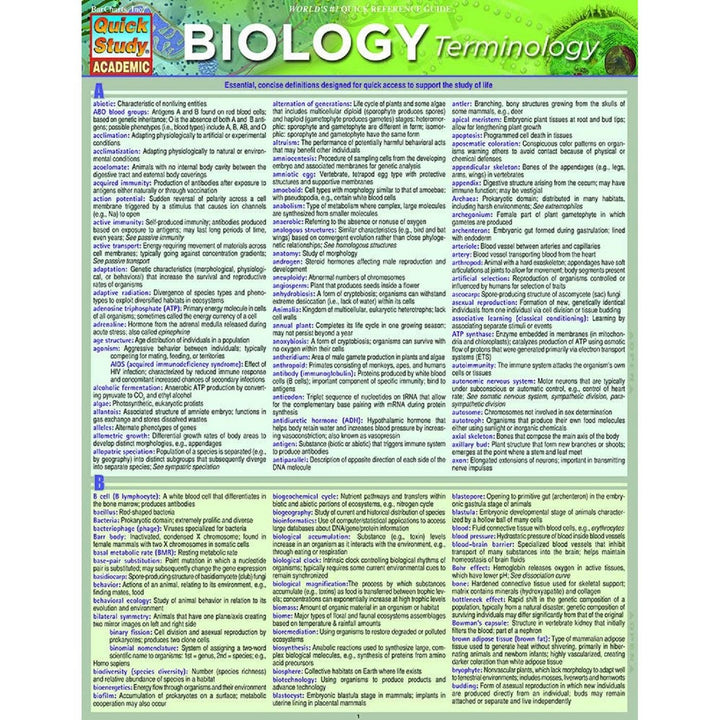 Biology Terminology Bar Chart