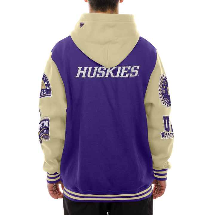 New Era Men's Washington Huskies Multi Patch Hooded Fleece Letterman Jacket