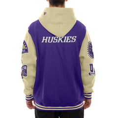 New Era Men's Washington Huskies Multi Patch Hooded Fleece Letterman Jacket