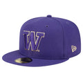 New Era Purple W Logo 59Fifty EG Fitted Hat Front Side View thumbnail