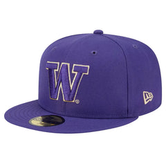 Photo of New Era Purple W Logo 59Fifty EG Fitted Hat Front Side View.