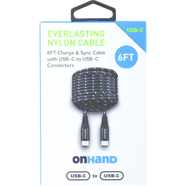 OnHand Everlasting Nylon Charge & Sync USB-C to USB-C 6ft Cable
