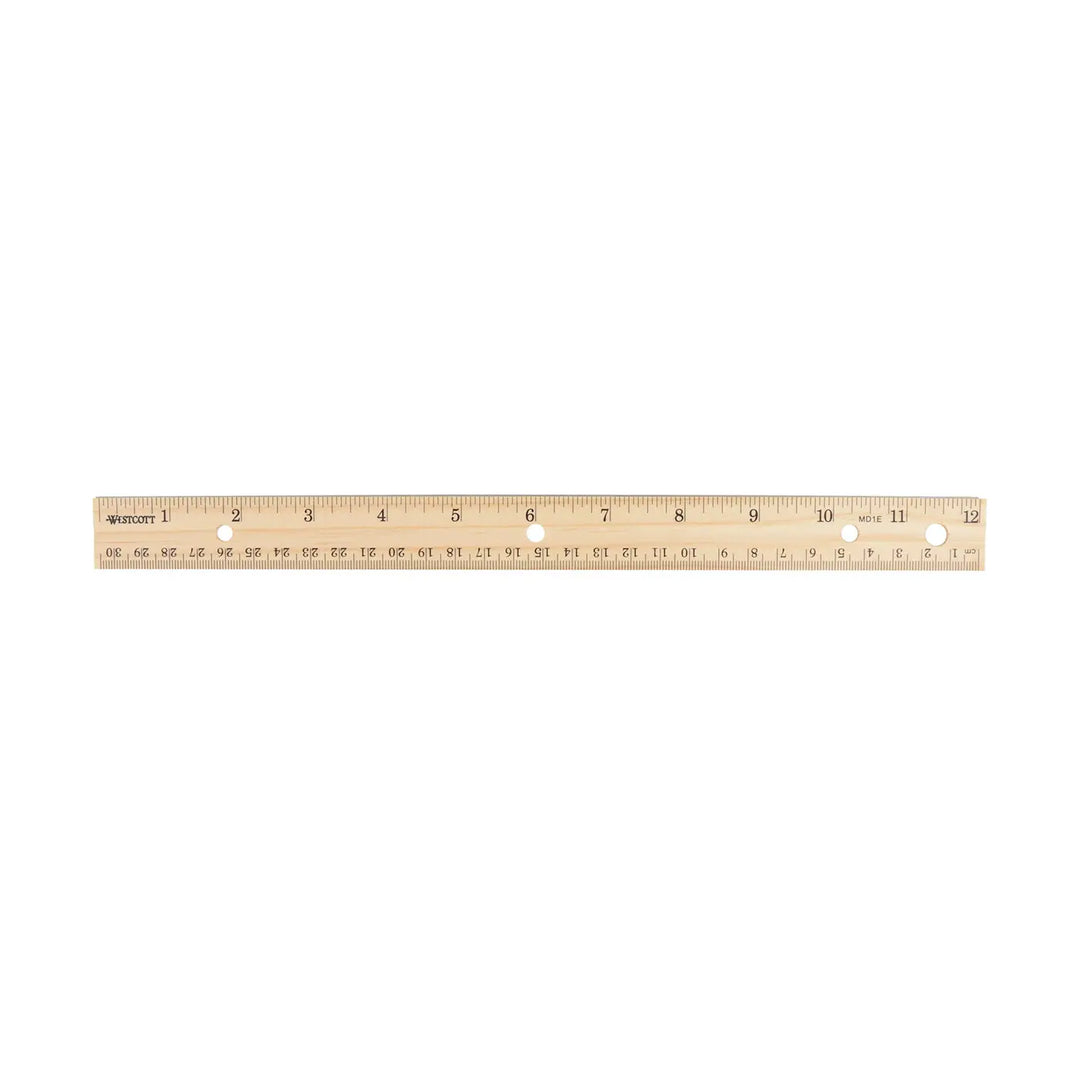 Westcott 12" Hole Punched Metal Edge Wood Ruler