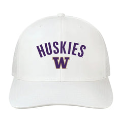 Photo of Legacy White Washington Huskies Arch Back Nine Adjustable Performance Trucker Hat.