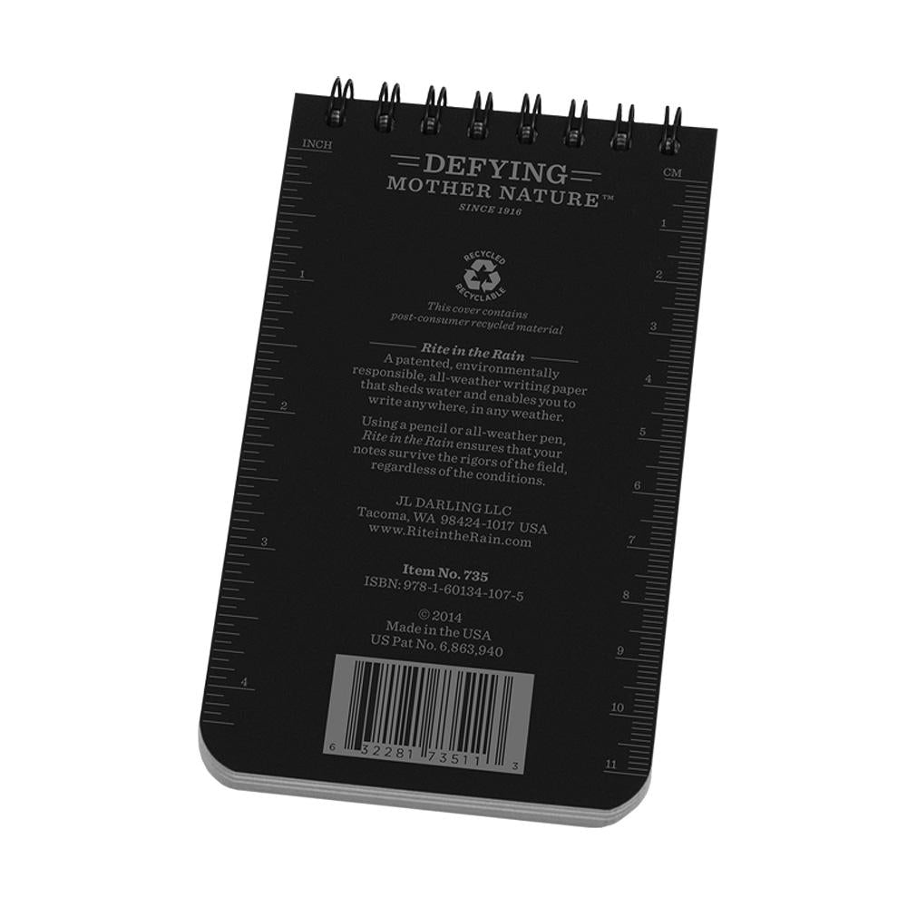 Rite in the Rain Black Universal 3"x5" Top Spiral Notebook