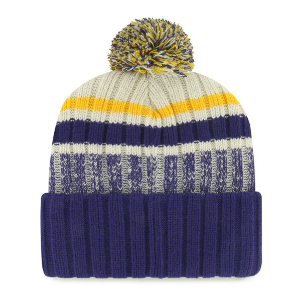 47 Brand Purple Gold Retro Dawg Long Range Cuff Pom Beanie