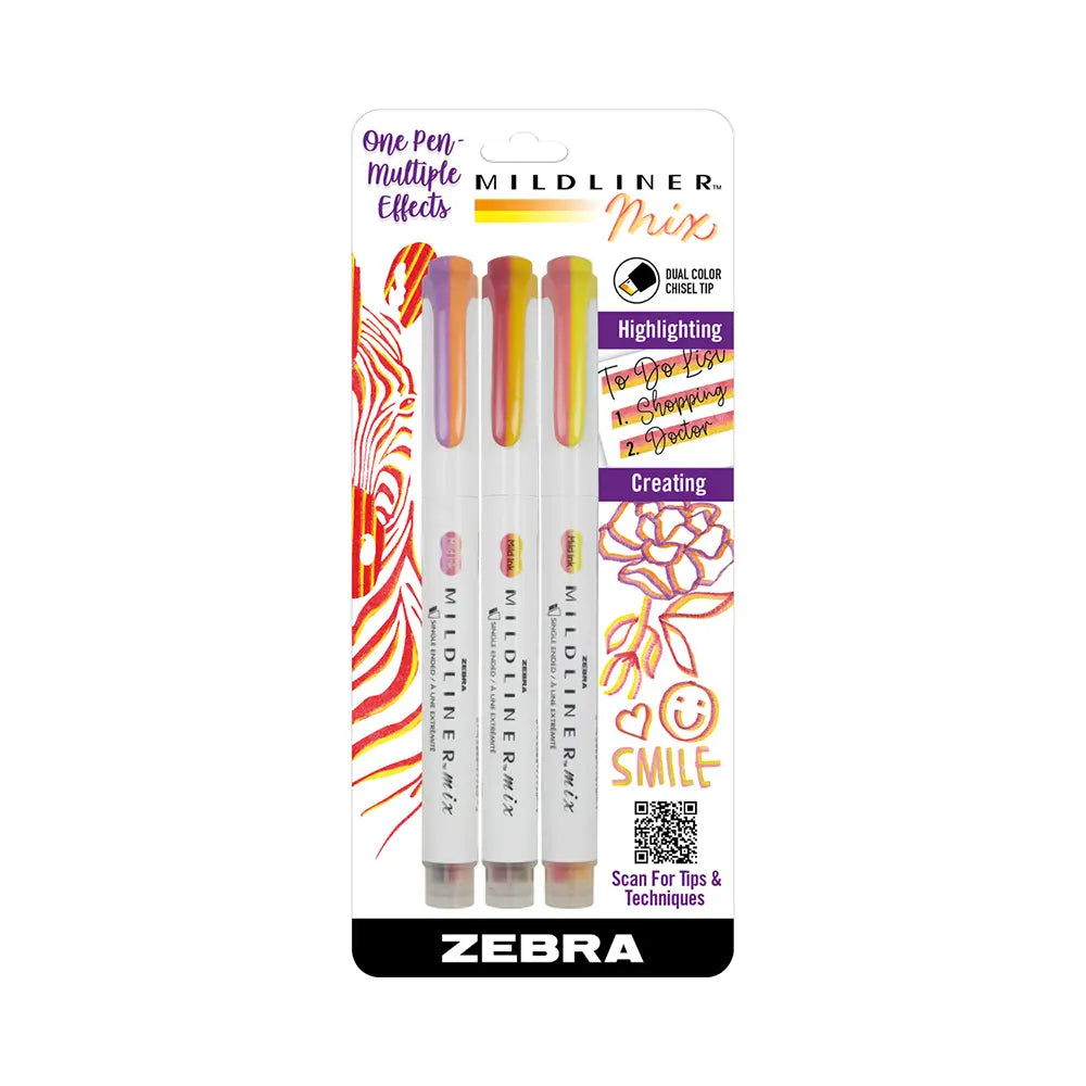 Zebra Mildliner Mix Single Ended Warm Colors Highlighter Set 3 Count