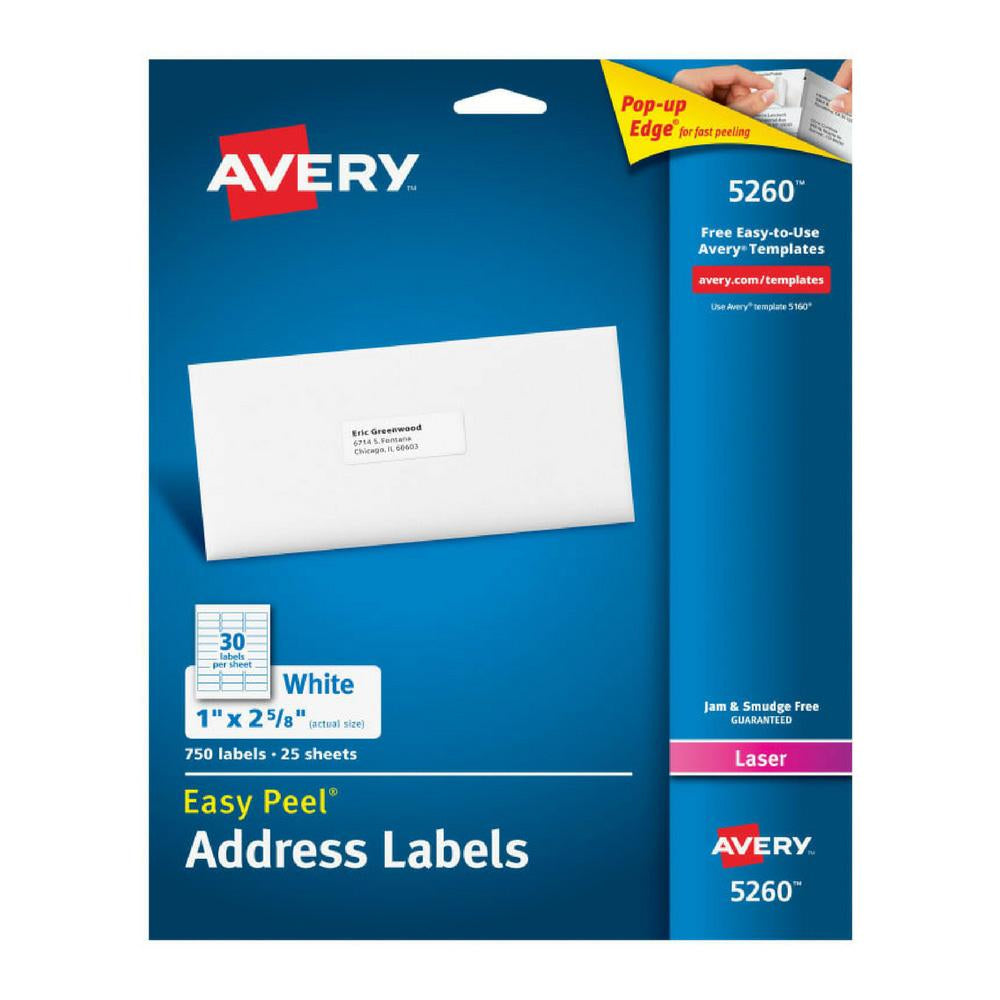 Avery White Easy Peel 1"x2-5/8" Laser Address Labels 750ct