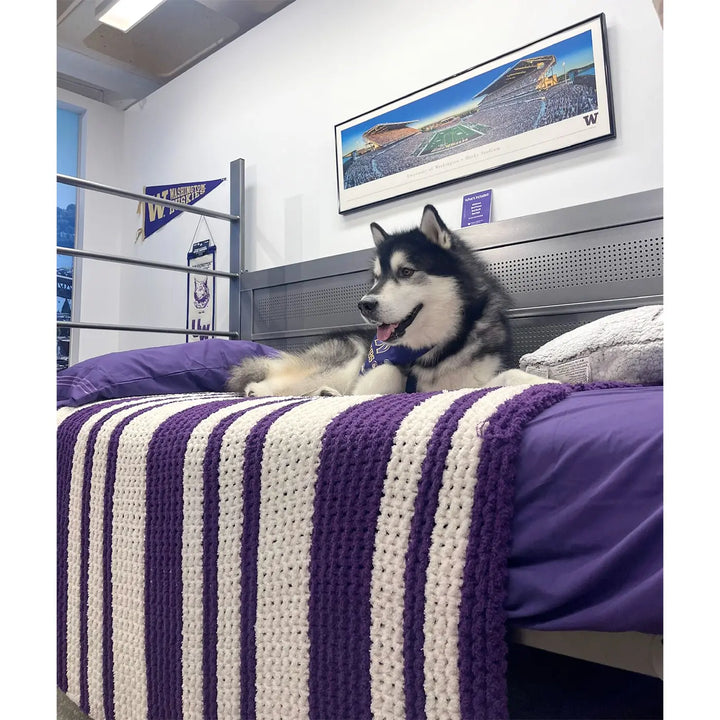 Logo Purple White Stripe W Cable Knit Throw Blanket 50" x 60"