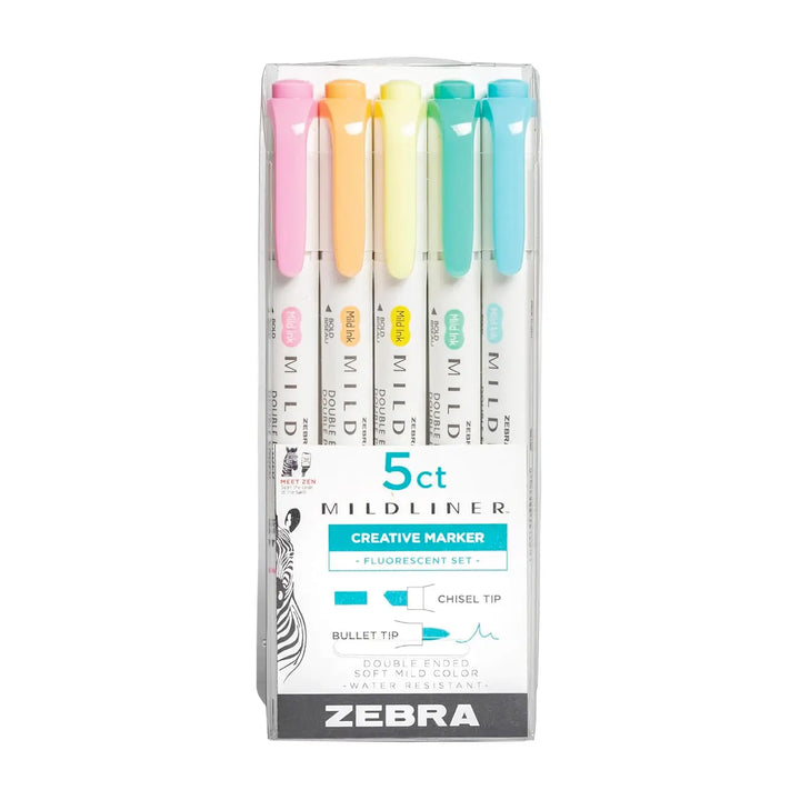 Zebra Mildliner Fluorescent Highlighter Set 5 pc.