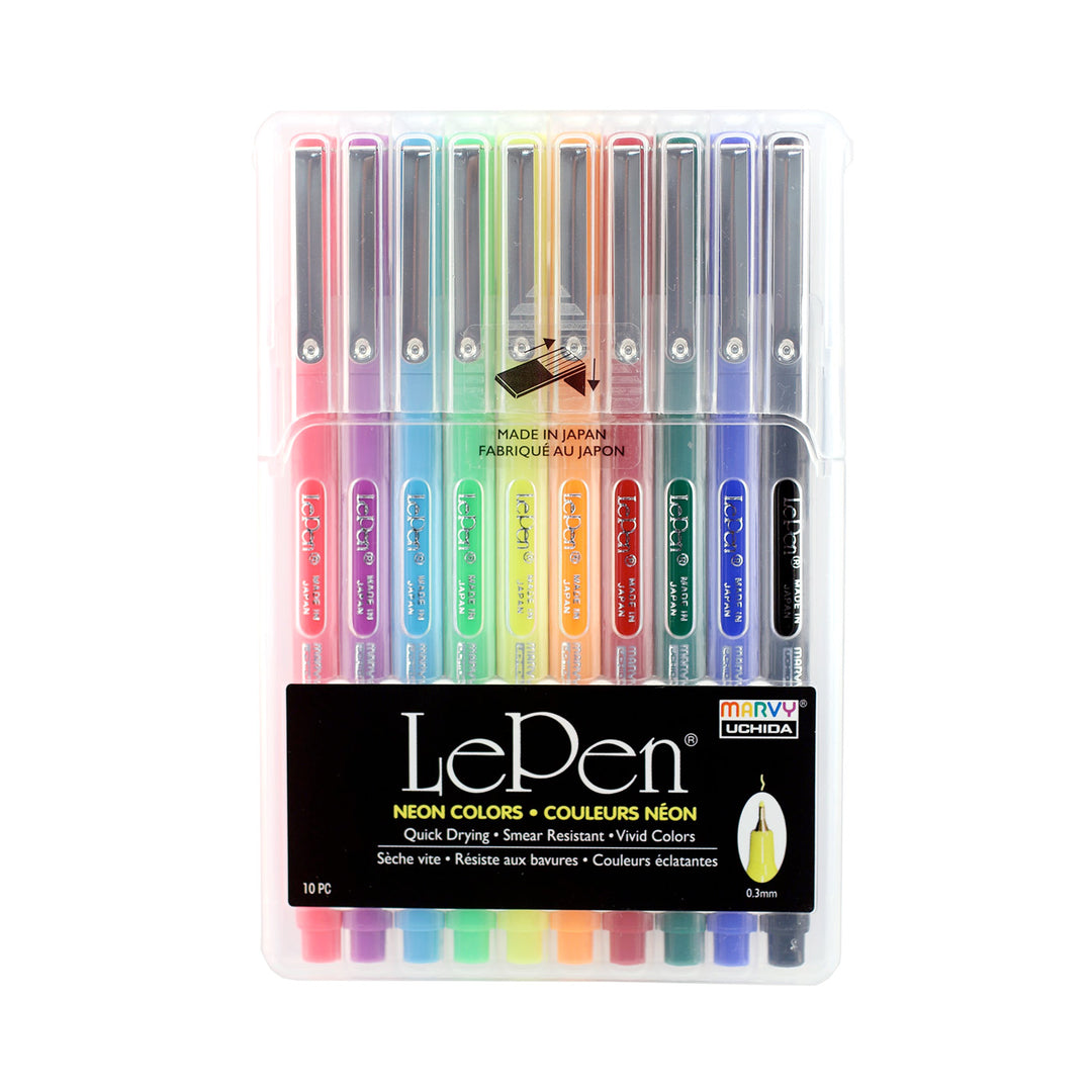 Uchida Marvy LePen Neon Mix .3mm Pen 10 Pack