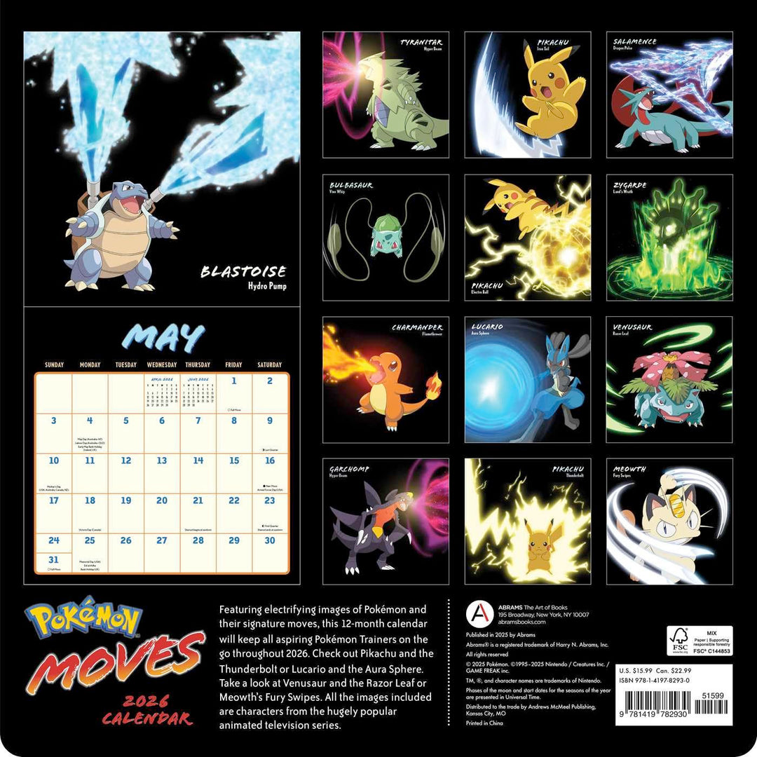 Pokémon Moves 2026 Wall Calendar