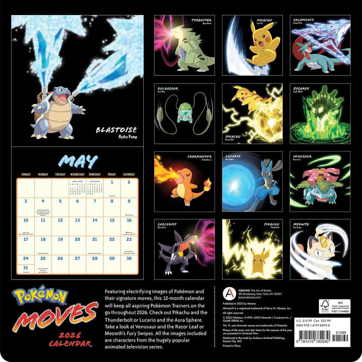 Pokémon Moves 2026 Wall Calendar