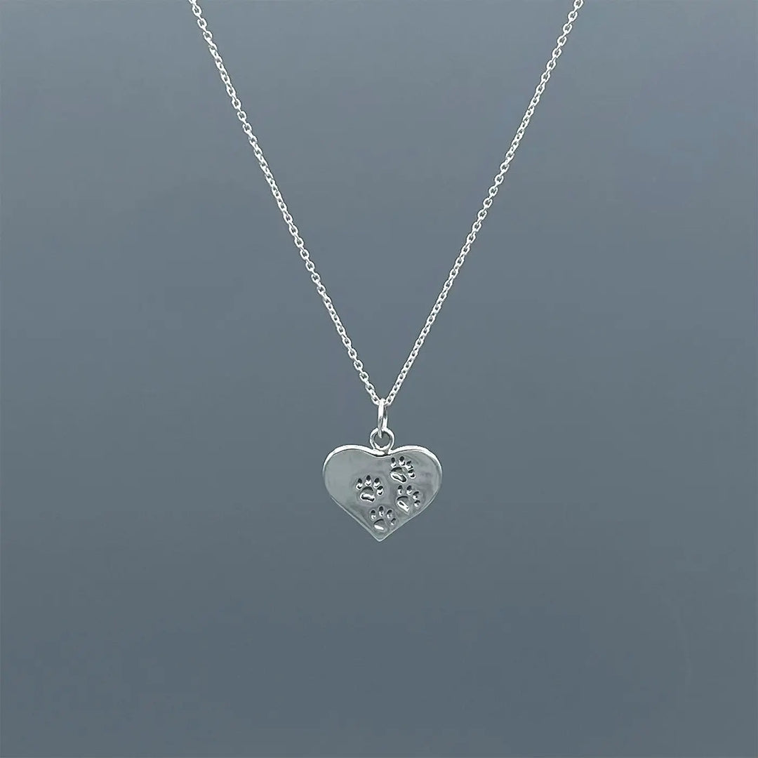Something Silver Small Paw Stamped Heart Silver Necklace
