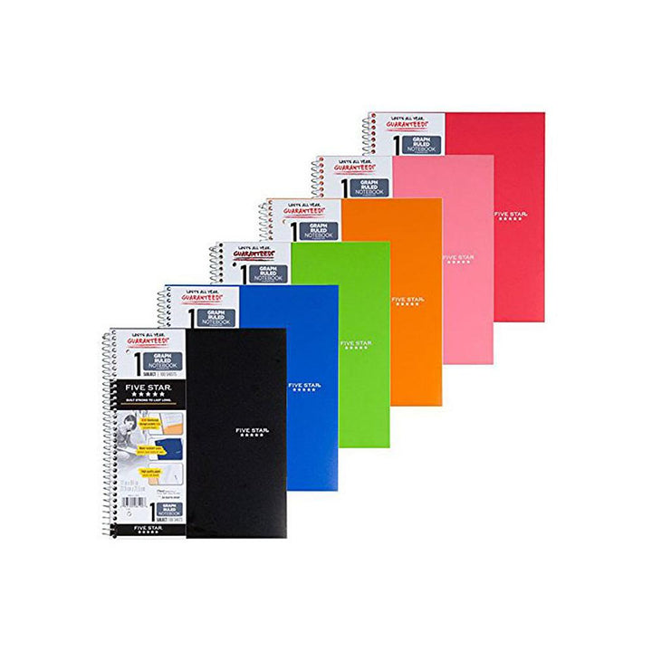 Five Star Assorted 1 Subject Quad Spiral Notebook Graph